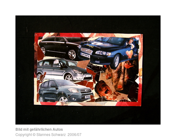Collage with car accident made by a child