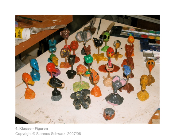 Varicoloured clay figures, made by children