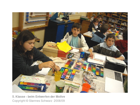 Group of 5th class pupils while painting