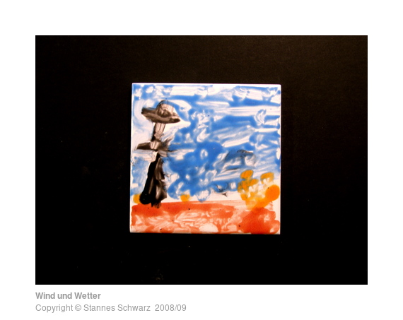 Tile with man at the sea, made by a 5th class pupil