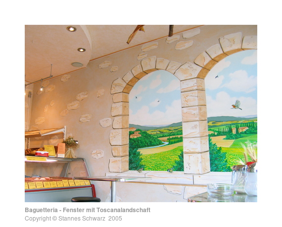 Baguetteria, windows with Toscana landscape