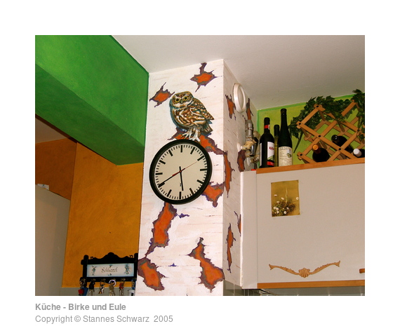 Kitchen with trees, birch and owl