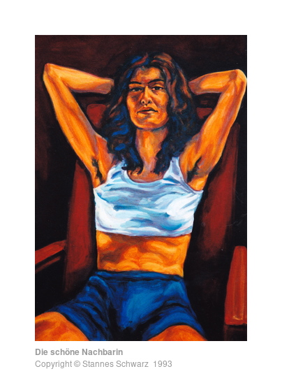 Portrait of a woman with arms behind the head