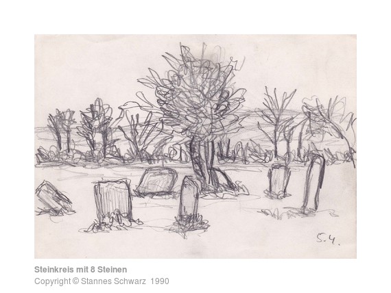 Stone circle with 8 stones, drawing